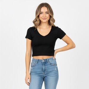 Classic Black V-Neck Crop Top